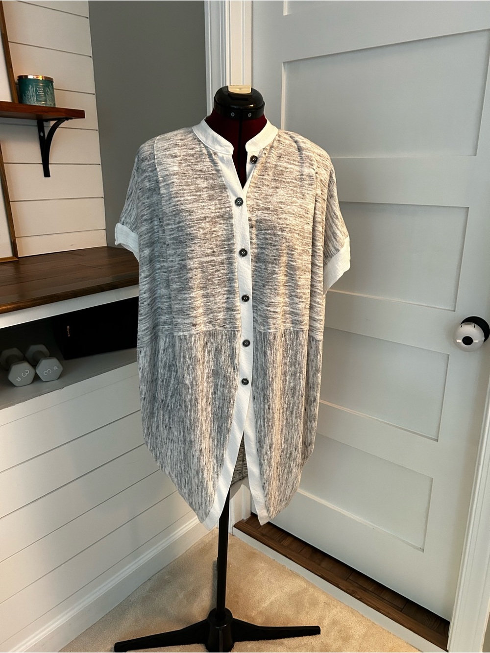 Anthropologie Gray & White Button-Front Short Sleeve Coverup